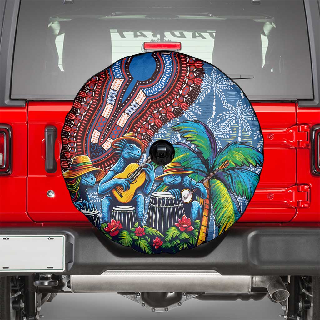Afro-Caribbean Spare Tire Cover African Dashiki Style with Caribbean Music with Blue Iguanas - Wonder Print Shop
