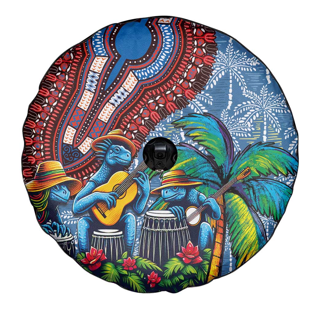 Afro-Caribbean Spare Tire Cover African Dashiki Style with Caribbean Music with Blue Iguanas - Wonder Print Shop