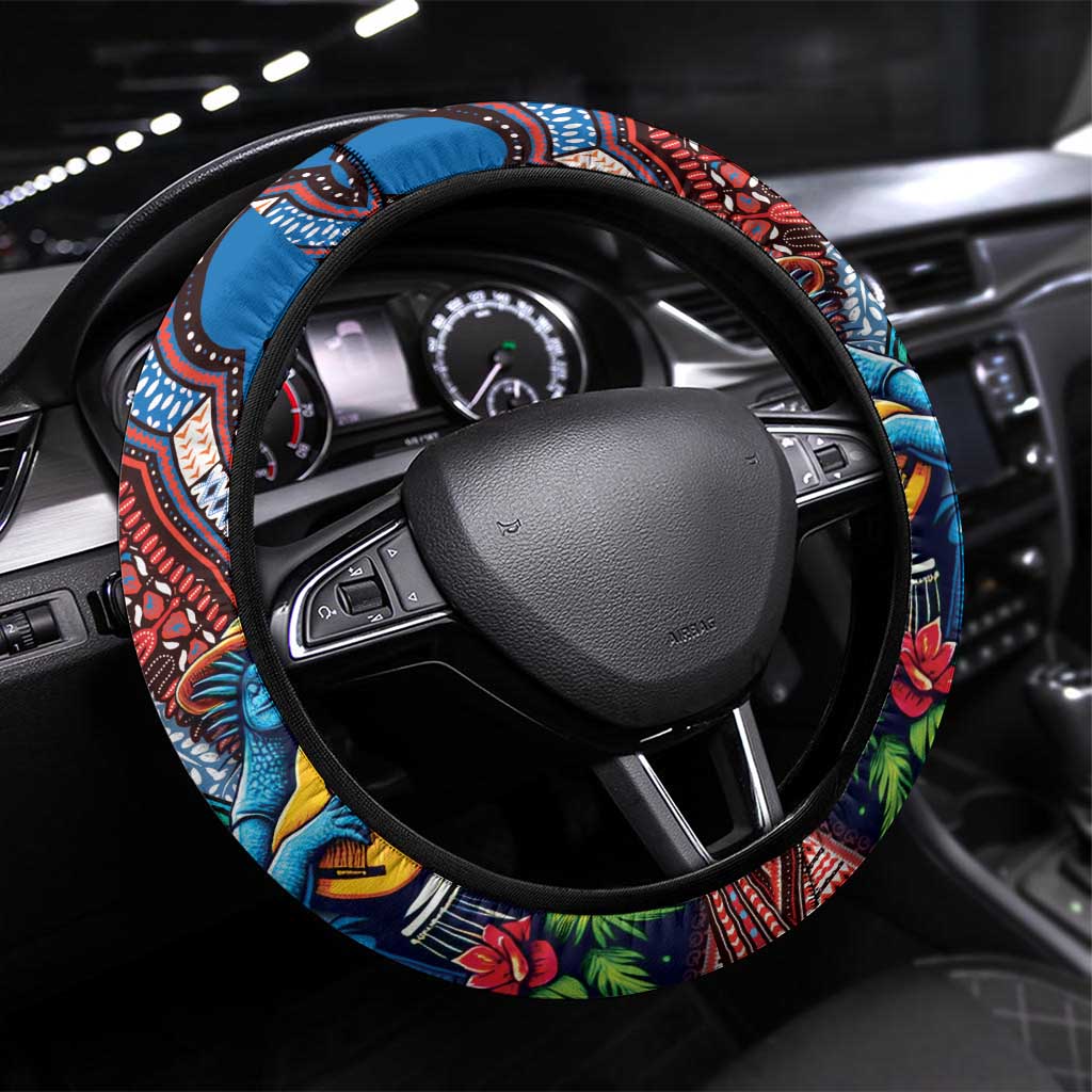 Afro-Caribbean Steering Wheel Cover African Dashiki Style with Caribbean Music with Blue Iguanas - Wonder Print Shop