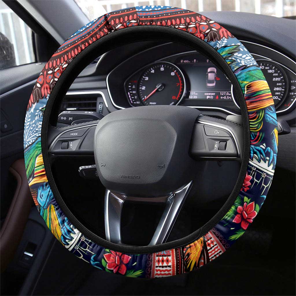 Afro-Caribbean Steering Wheel Cover African Dashiki Style with Caribbean Music with Blue Iguanas - Wonder Print Shop