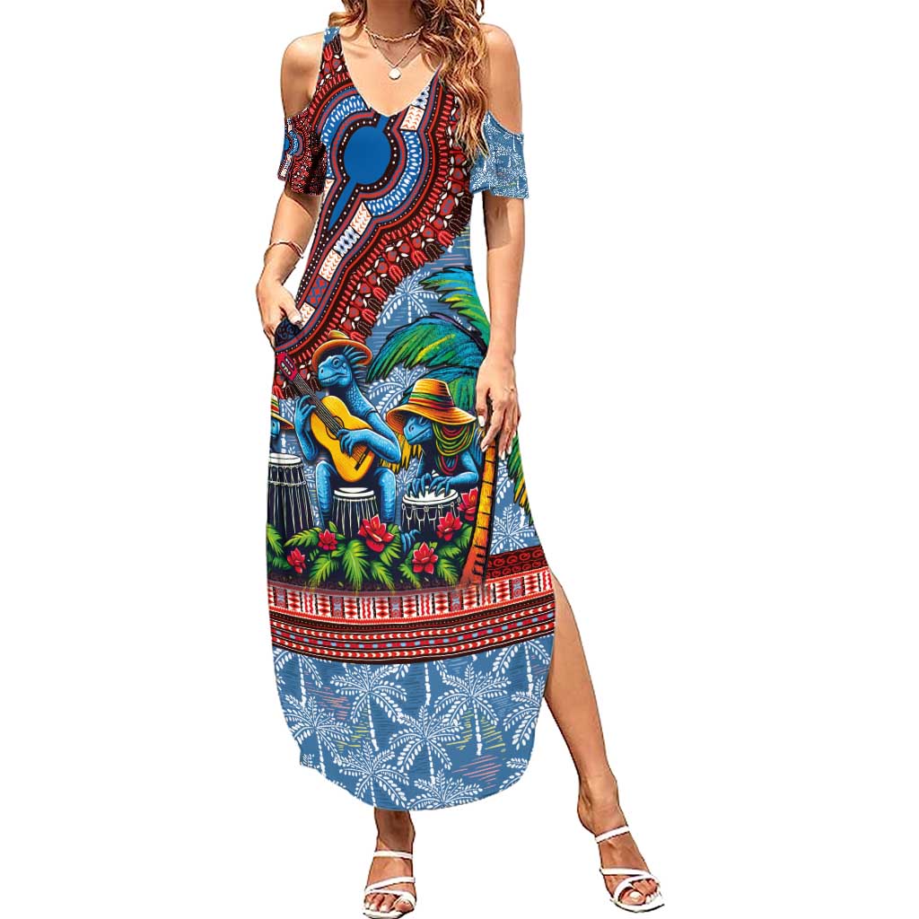 Afro-Caribbean Summer Maxi Dress African Dashiki Style with Caribbean Music with Blue Iguanas - Wonder Print Shop