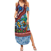 Afro-Caribbean Summer Maxi Dress African Dashiki Style with Caribbean Music with Blue Iguanas - Wonder Print Shop