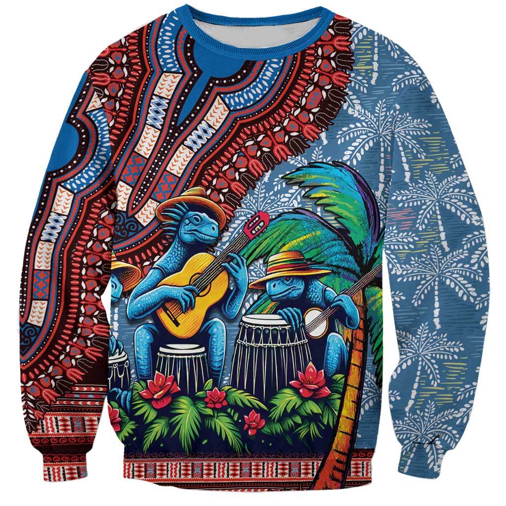 Afro-Caribbean Sweatshirt African Dashiki Style with Caribbean Music with Blue Iguanas - Wonder Print Shop