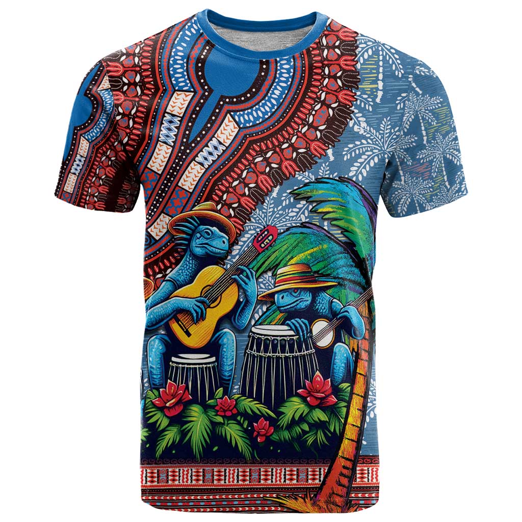 Afro-Caribbean T Shirt African Dashiki Style with Caribbean Music with Blue Iguanas - Wonder Print Shop