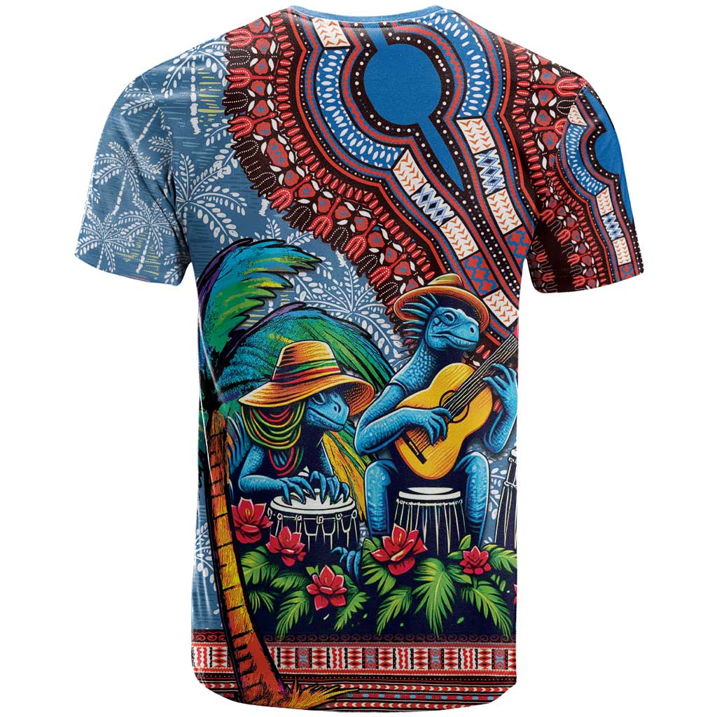 Afro-Caribbean T Shirt African Dashiki Style with Caribbean Music with Blue Iguanas - Wonder Print Shop