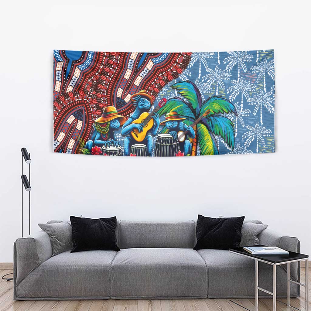 Afro-Caribbean Tapestry African Dashiki Style with Caribbean Music with Blue Iguanas - Wonder Print Shop