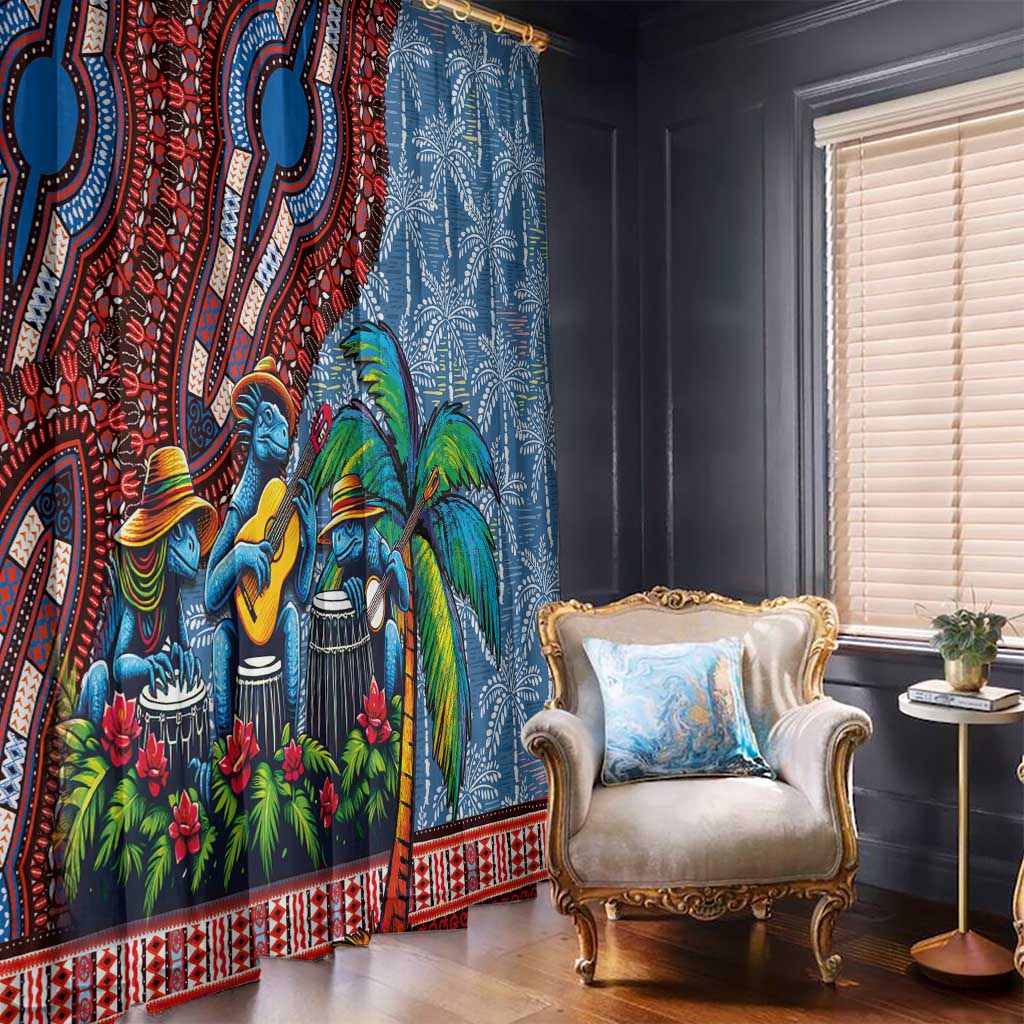 Afro-Caribbean Window Curtain African Dashiki Style with Caribbean Music with Blue Iguanas - Wonder Print Shop