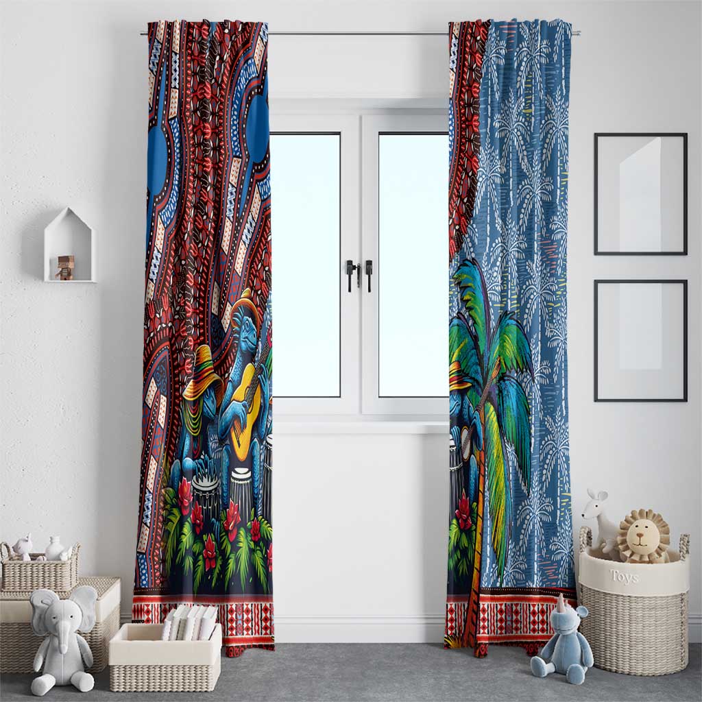 Afro-Caribbean Window Curtain African Dashiki Style with Caribbean Music with Blue Iguanas - Wonder Print Shop