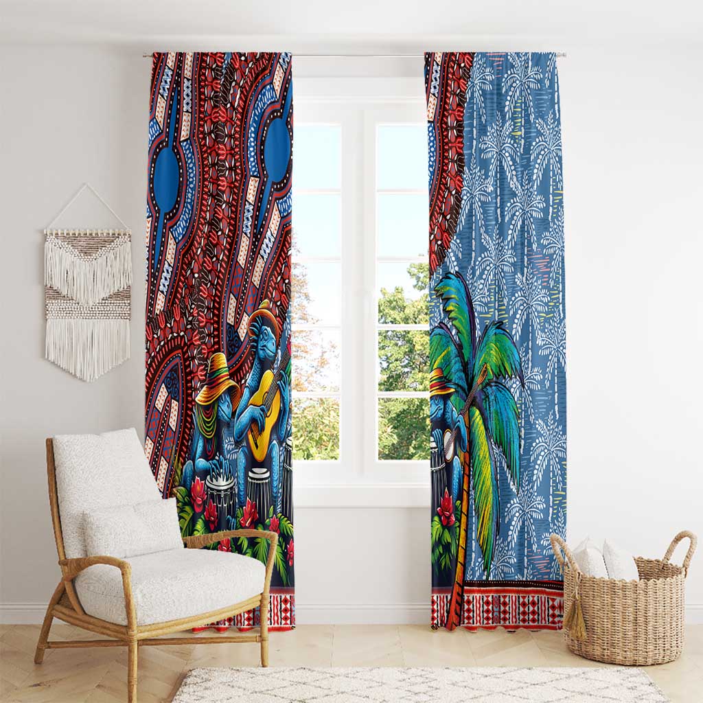 Afro-Caribbean Window Curtain African Dashiki Style with Caribbean Music with Blue Iguanas - Wonder Print Shop