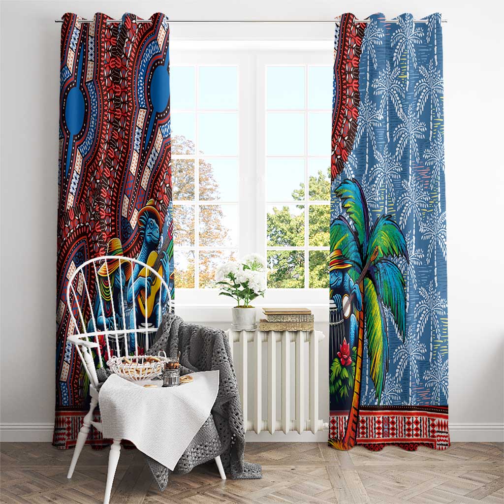 Afro-Caribbean Window Curtain African Dashiki Style with Caribbean Music with Blue Iguanas - Wonder Print Shop
