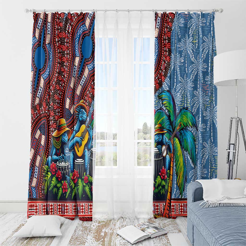 Afro-Caribbean Window Curtain African Dashiki Style with Caribbean Music with Blue Iguanas - Wonder Print Shop