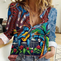 Afro-Caribbean Women Casual Shirt African Dashiki Style with Caribbean Music with Blue Iguanas - Wonder Print Shop