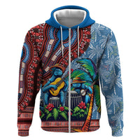 Afro-Caribbean Zip Hoodie African Dashiki Style with Caribbean Music with Blue Iguanas - Wonder Print Shop