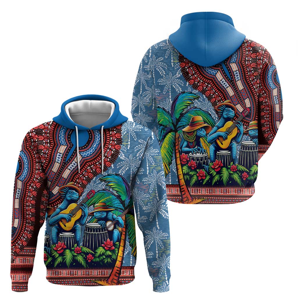Afro-Caribbean Zip Hoodie African Dashiki Style with Caribbean Music with Blue Iguanas - Wonder Print Shop