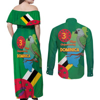 Dominica Independence Day Couples Matching Off Shoulder Maxi Dress and Long Sleeve Button Shirt Imperial Amazon With National Flag and Map - Wonder Print Shop