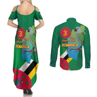Dominica Independence Day Couples Matching Summer Maxi Dress and Long Sleeve Button Shirt Imperial Amazon With National Flag and Map - Wonder Print Shop