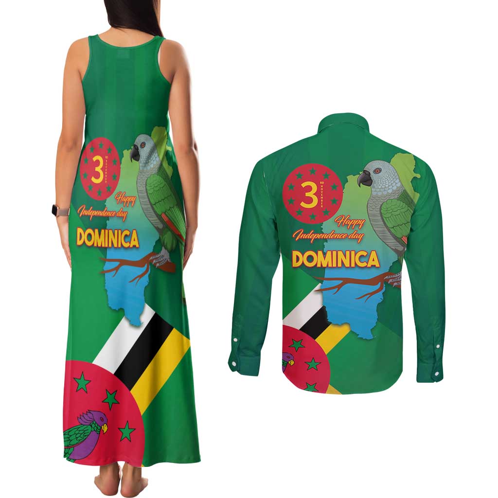 Dominica Independence Day Couples Matching Tank Maxi Dress and Long Sleeve Button Shirt Imperial Amazon With National Flag and Map - Wonder Print Shop