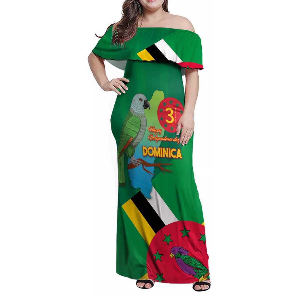 Dominica Independence Day Family Matching Off Shoulder Maxi Dress and Hawaiian Shirt Imperial Amazon With National Flag and Map - Wonder Print Shop