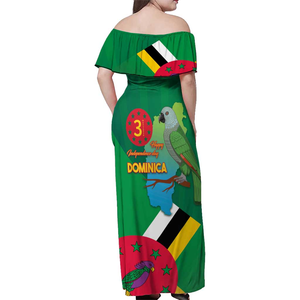 Dominica Independence Day Family Matching Off Shoulder Maxi Dress and Hawaiian Shirt Imperial Amazon With National Flag and Map - Wonder Print Shop