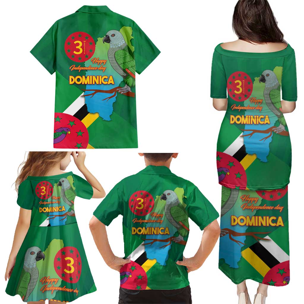 Dominica Independence Day Family Matching Puletasi and Hawaiian Shirt Imperial Amazon With National Flag and Map - Wonder Print Shop