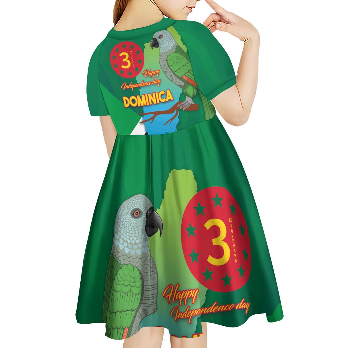Dominica Independence Day Kid Short Sleeve Dress Imperial Amazon With National Flag and Map - Wonder Print Shop