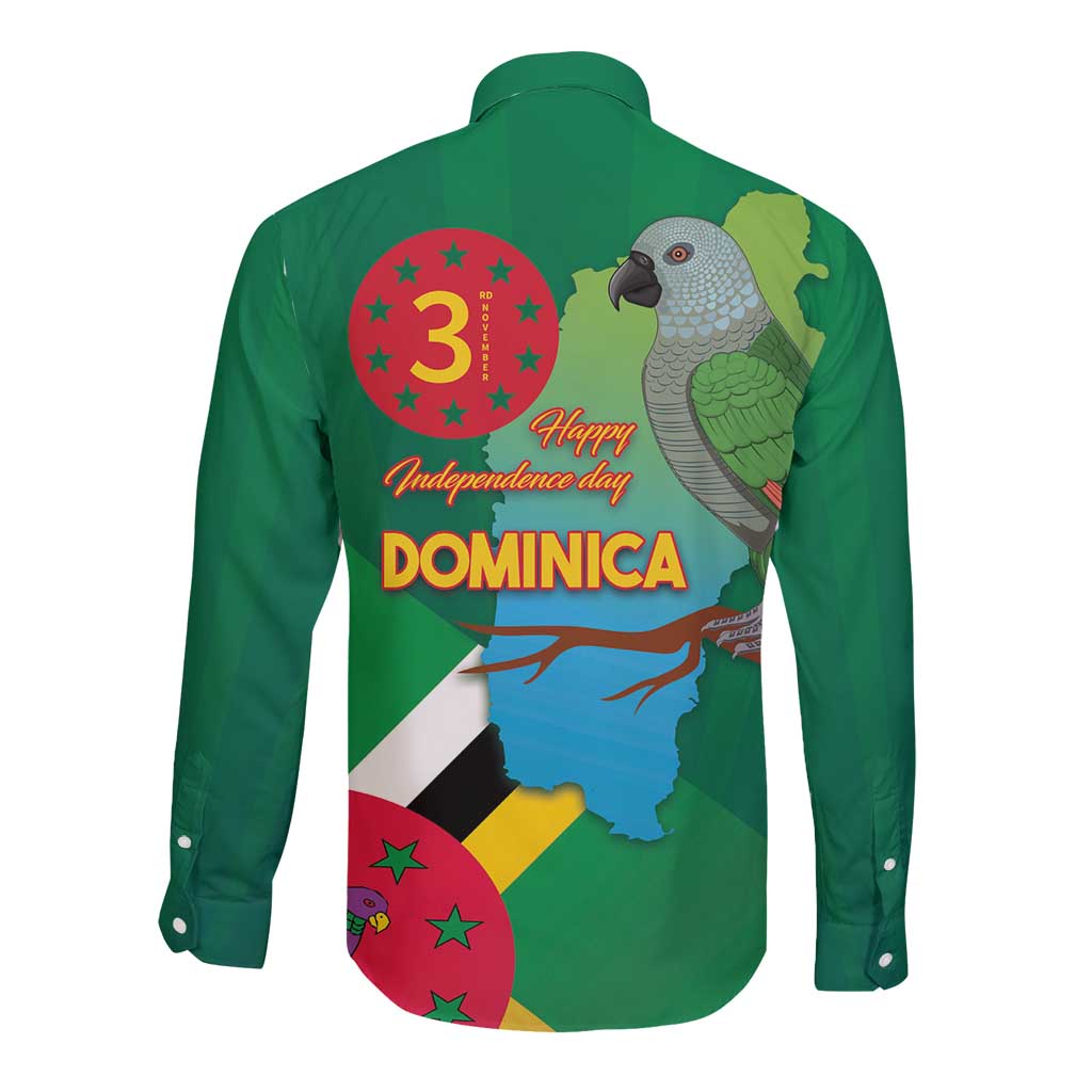 Dominica Independence Day Long Sleeve Button Shirt Imperial Amazon With National Flag and Map - Wonder Print Shop