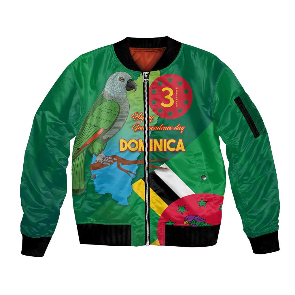 Dominica Independence Day Sleeve Zip Bomber Jacket Imperial Amazon With National Flag and Map - Wonder Print Shop