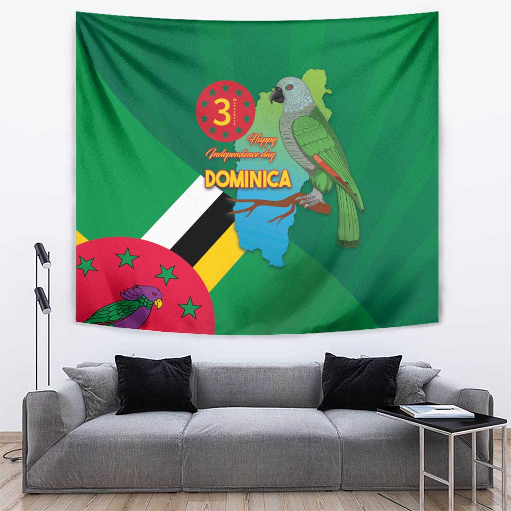 Dominica Independence Day Tapestry Imperial Amazon With National Flag and Map - Wonder Print Shop