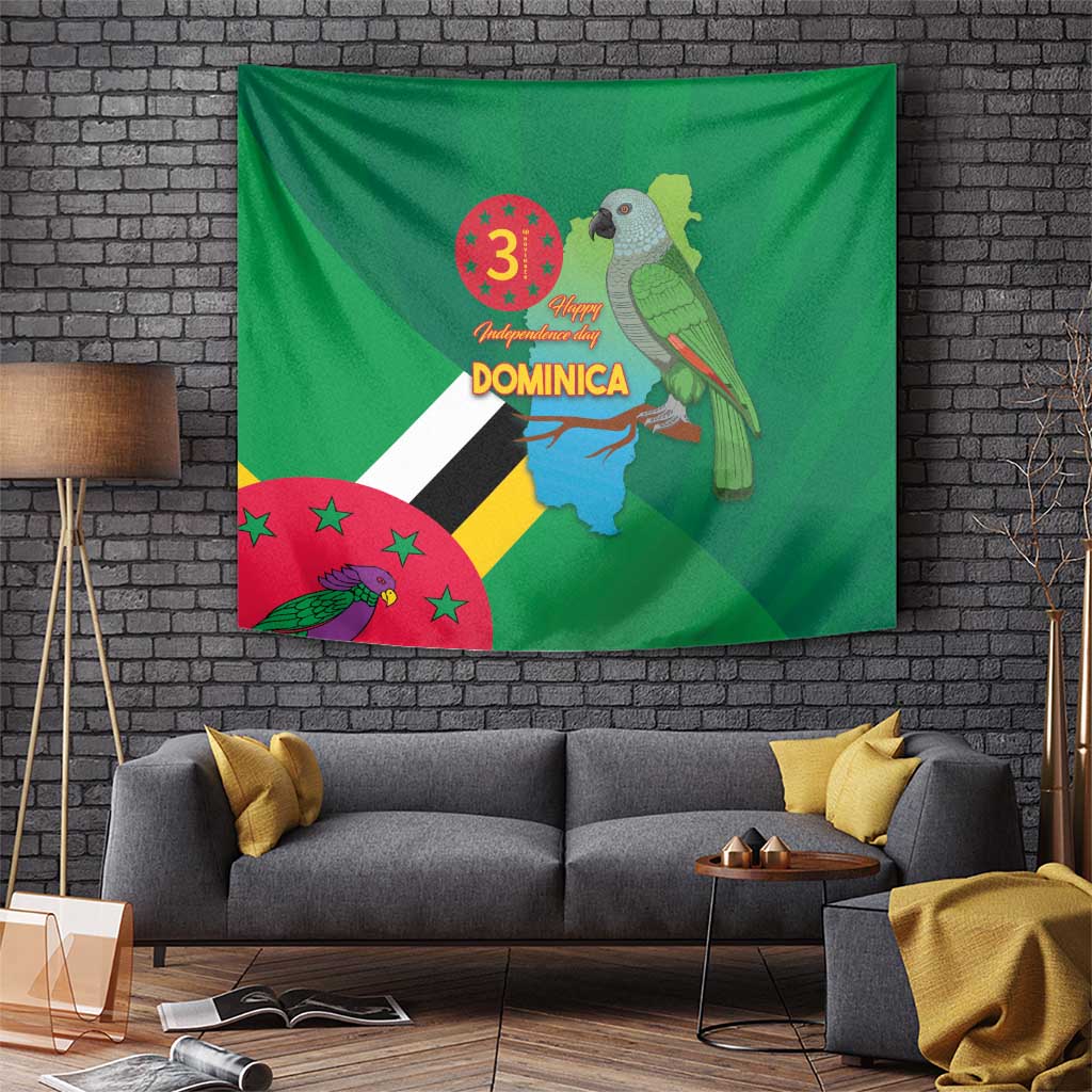 Dominica Independence Day Tapestry Imperial Amazon With National Flag and Map - Wonder Print Shop
