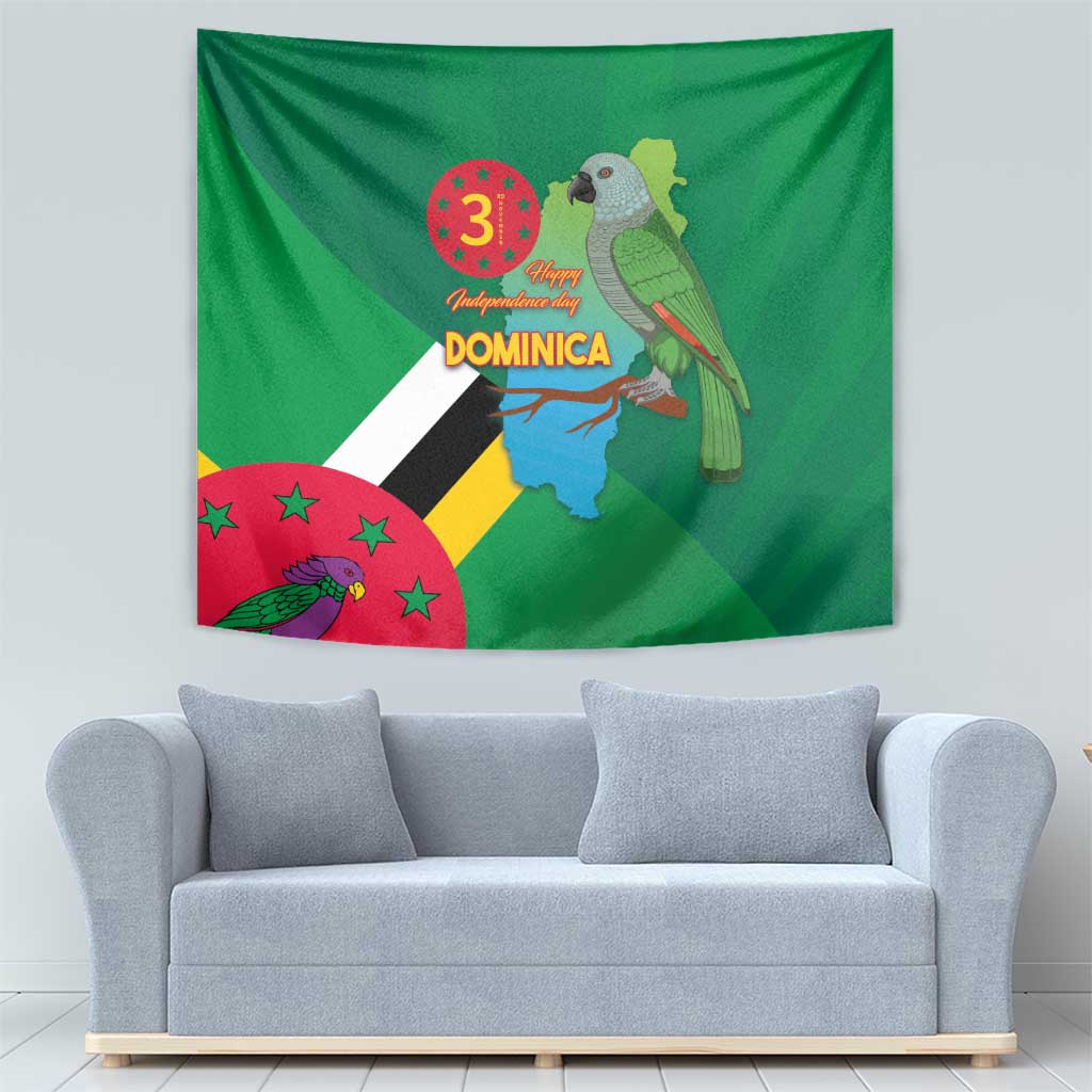 Dominica Independence Day Tapestry Imperial Amazon With National Flag and Map - Wonder Print Shop