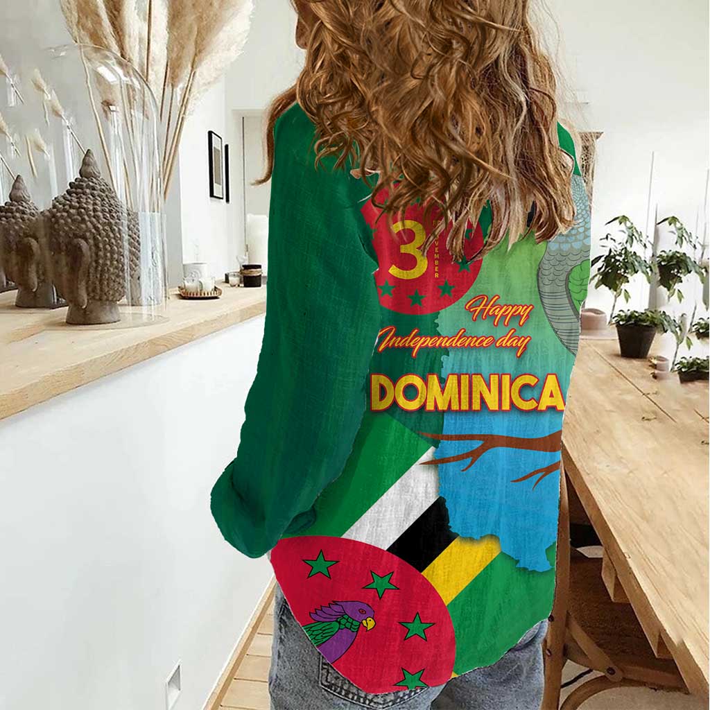 Dominica Independence Day Women Casual Shirt Imperial Amazon With National Flag and Map - Wonder Print Shop