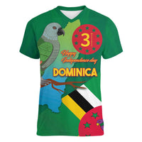 Dominica Independence Day Women V-Neck T-Shirt Imperial Amazon With National Flag and Map - Wonder Print Shop