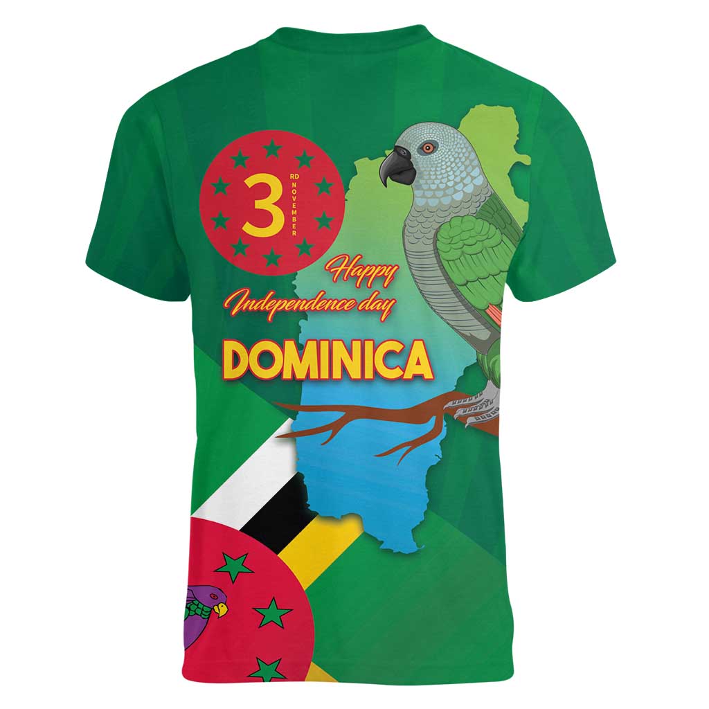 Dominica Independence Day Women V-Neck T-Shirt Imperial Amazon With National Flag and Map - Wonder Print Shop