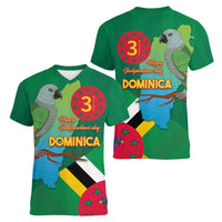 Dominica Independence Day Women V-Neck T-Shirt Imperial Amazon With National Flag and Map - Wonder Print Shop