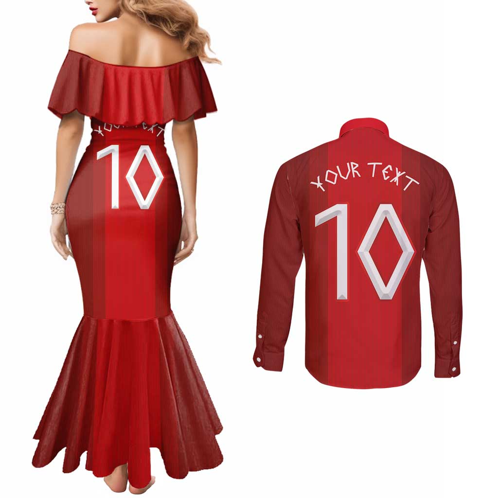 Custom Norway National Football Couples Matching Mermaid Dress and Long Sleeve Button Shirt Vikings Heritage Sporty Style - Wonder Print Shop