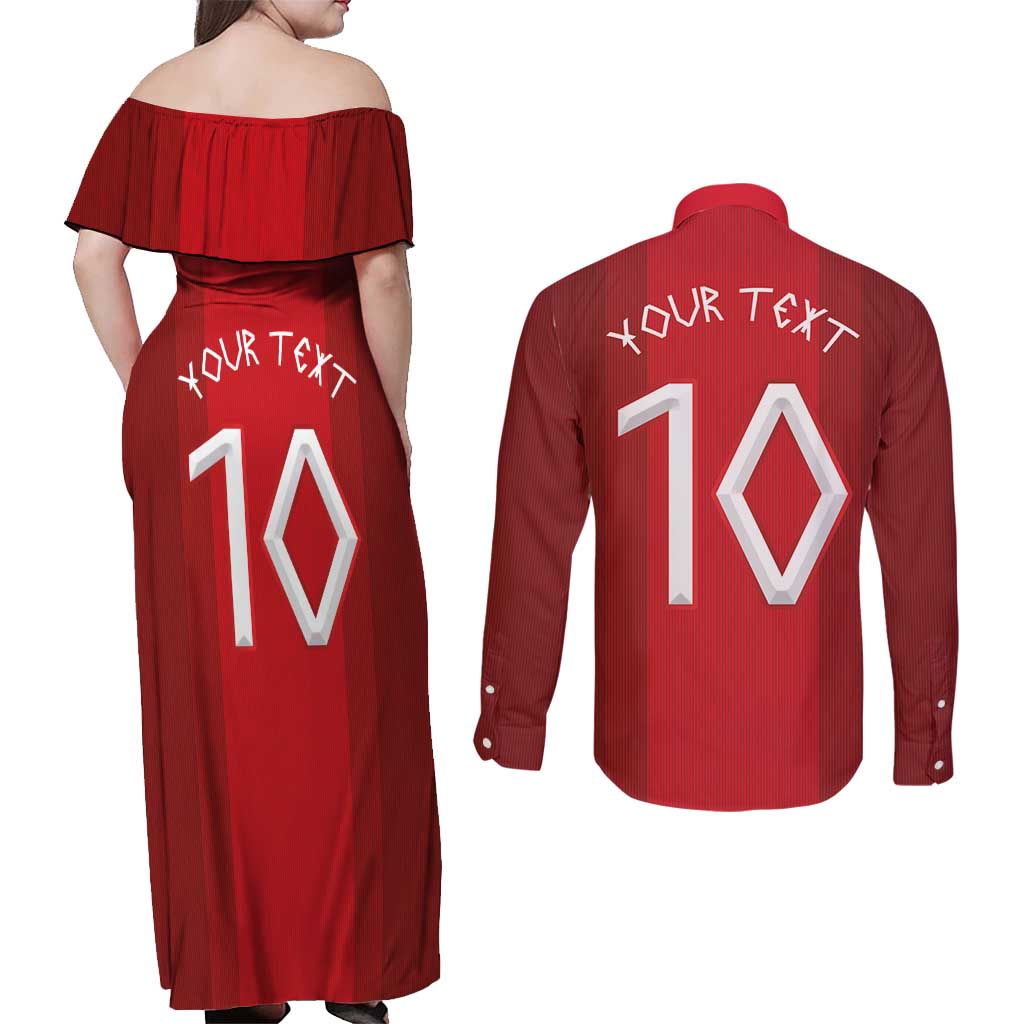 Custom Norway National Football Couples Matching Off Shoulder Maxi Dress and Long Sleeve Button Shirt Vikings Heritage Sporty Style - Wonder Print Shop
