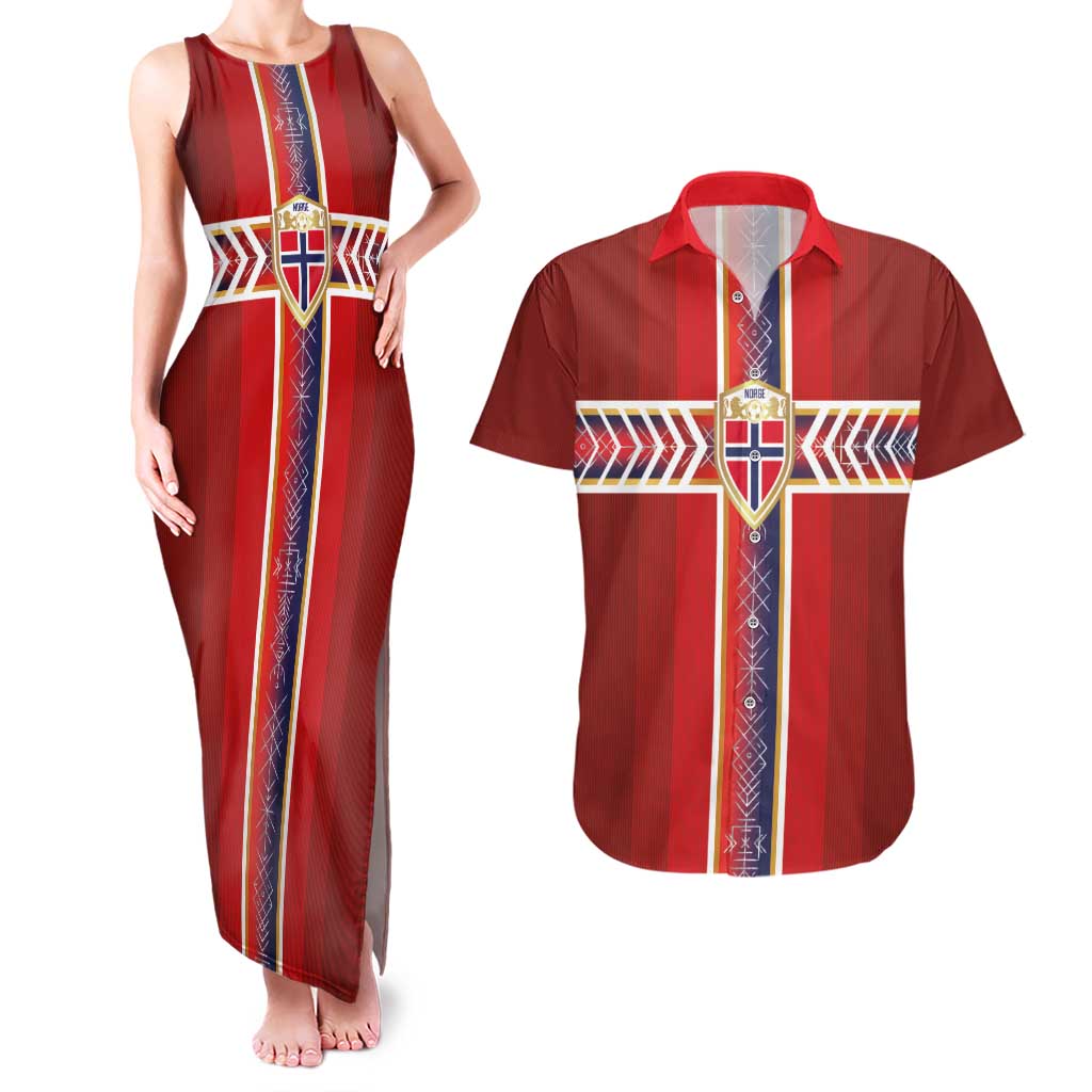 Custom Norway National Football Couples Matching Tank Maxi Dress and Hawaiian Shirt Vikings Heritage Sporty Style - Wonder Print Shop