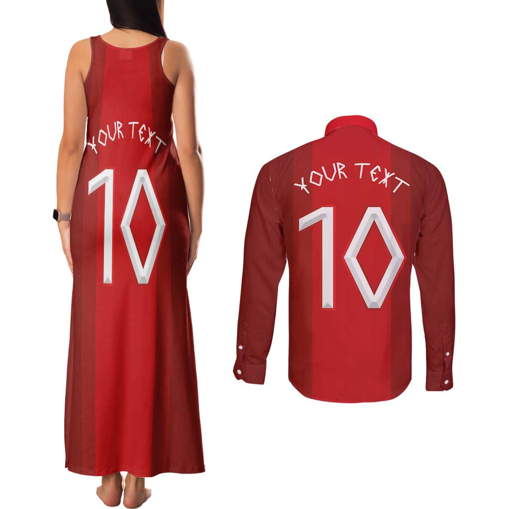 Custom Norway National Football Couples Matching Tank Maxi Dress and Long Sleeve Button Shirt Vikings Heritage Sporty Style - Wonder Print Shop