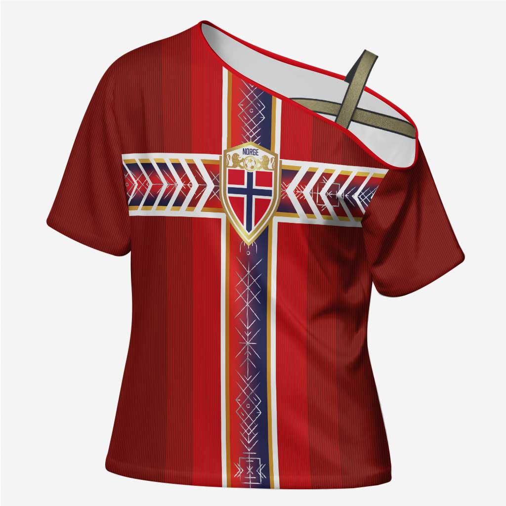 Custom Norway National Football Cross Shoulder Shirt Vikings Heritage Sporty Style - Wonder Print Shop
