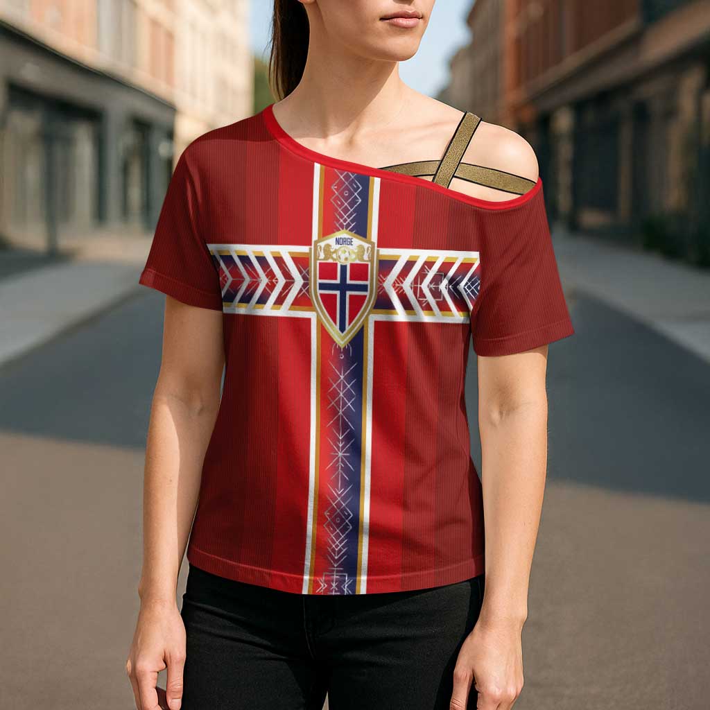 Custom Norway National Football Cross Shoulder Shirt Vikings Heritage Sporty Style - Wonder Print Shop
