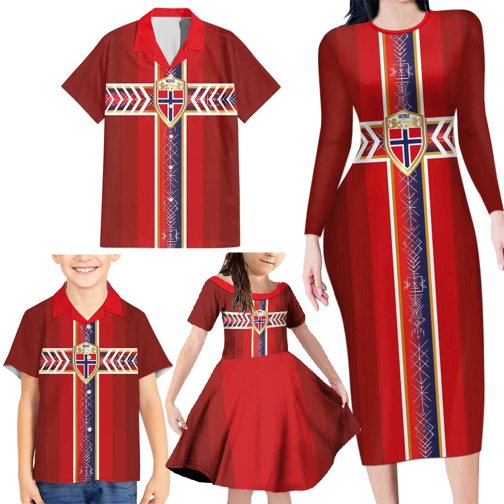 Custom Norway National Football Family Matching Long Sleeve Bodycon Dress and Hawaiian Shirt Vikings Heritage Sporty Style - Wonder Print Shop