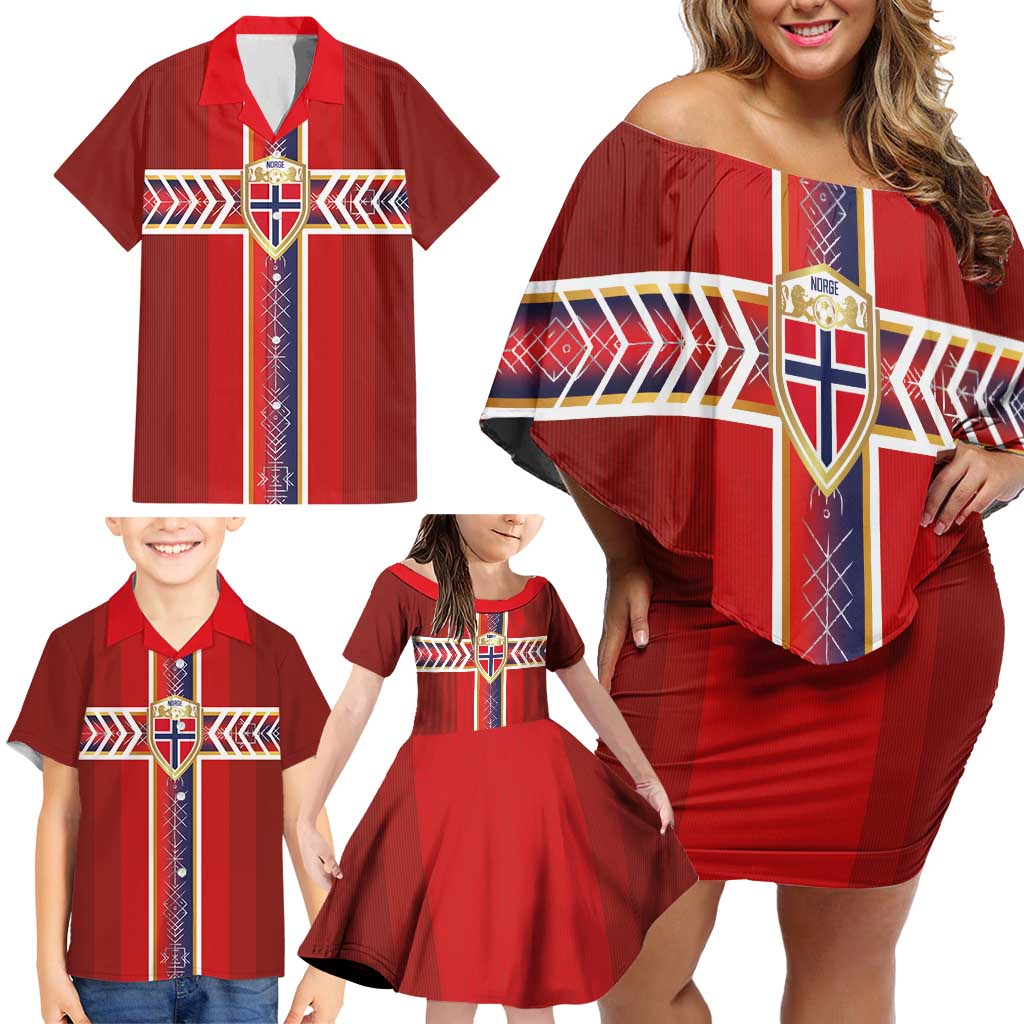Custom Norway National Football Family Matching Off Shoulder Short Dress and Hawaiian Shirt Vikings Heritage Sporty Style - Wonder Print Shop