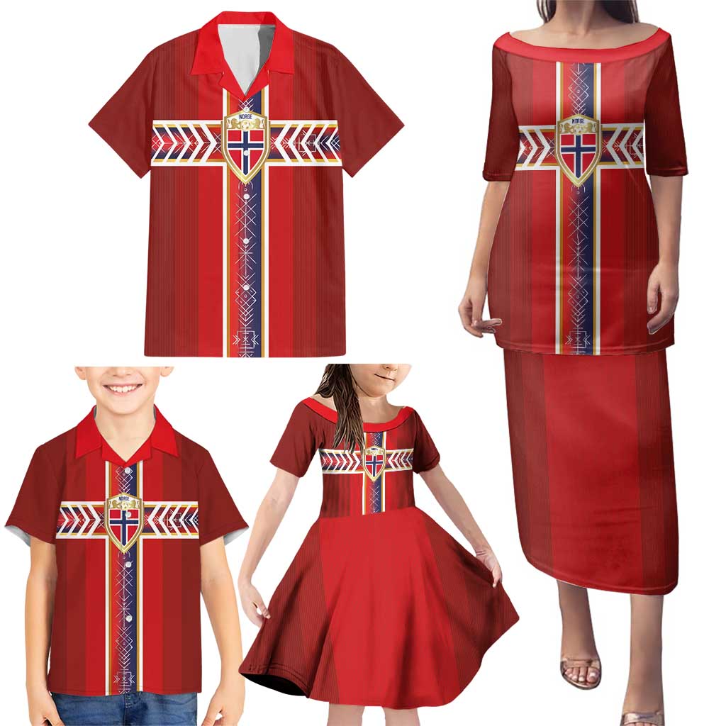Custom Norway National Football Family Matching Puletasi and Hawaiian Shirt Vikings Heritage Sporty Style - Wonder Print Shop