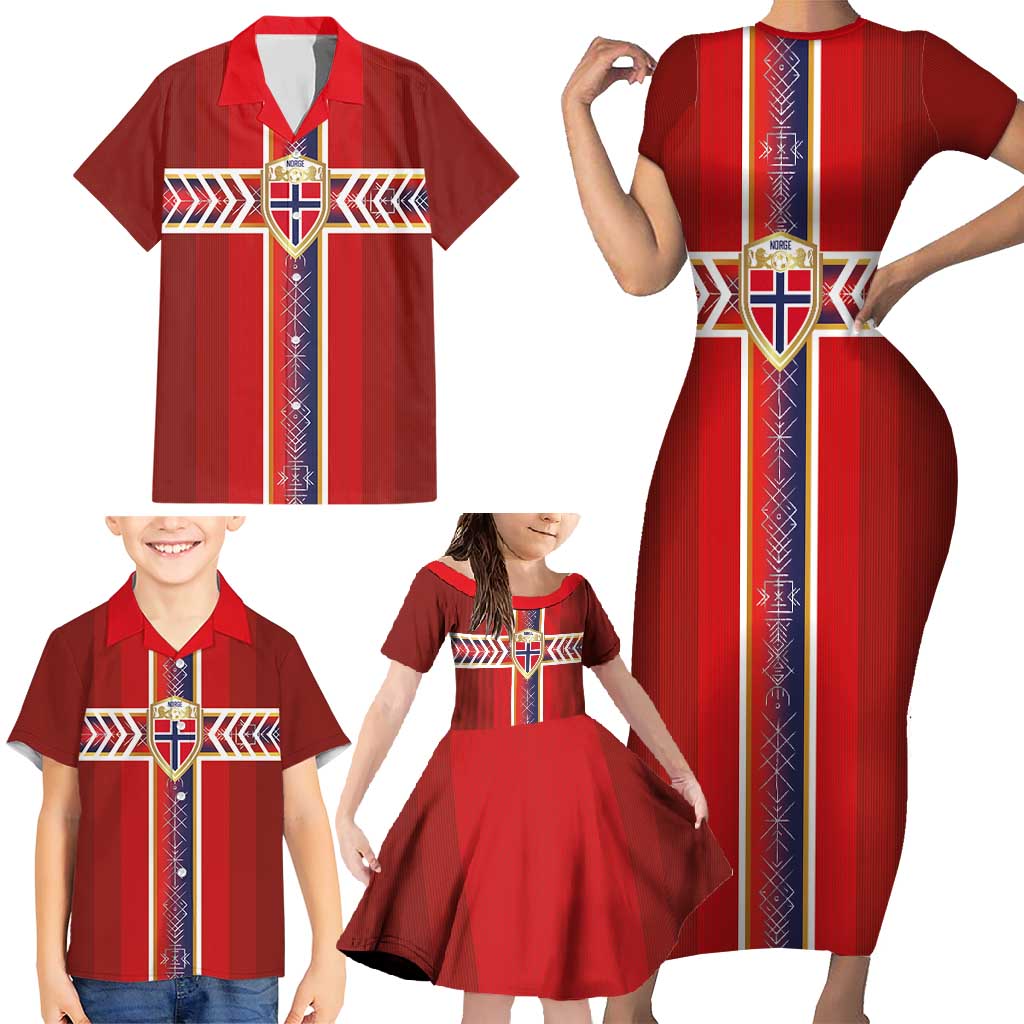 Custom Norway National Football Family Matching Short Sleeve Bodycon Dress and Hawaiian Shirt Vikings Heritage Sporty Style - Wonder Print Shop