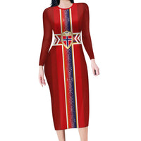 Custom Norway National Football Long Sleeve Bodycon Dress Vikings Heritage Sporty Style - Wonder Print Shop