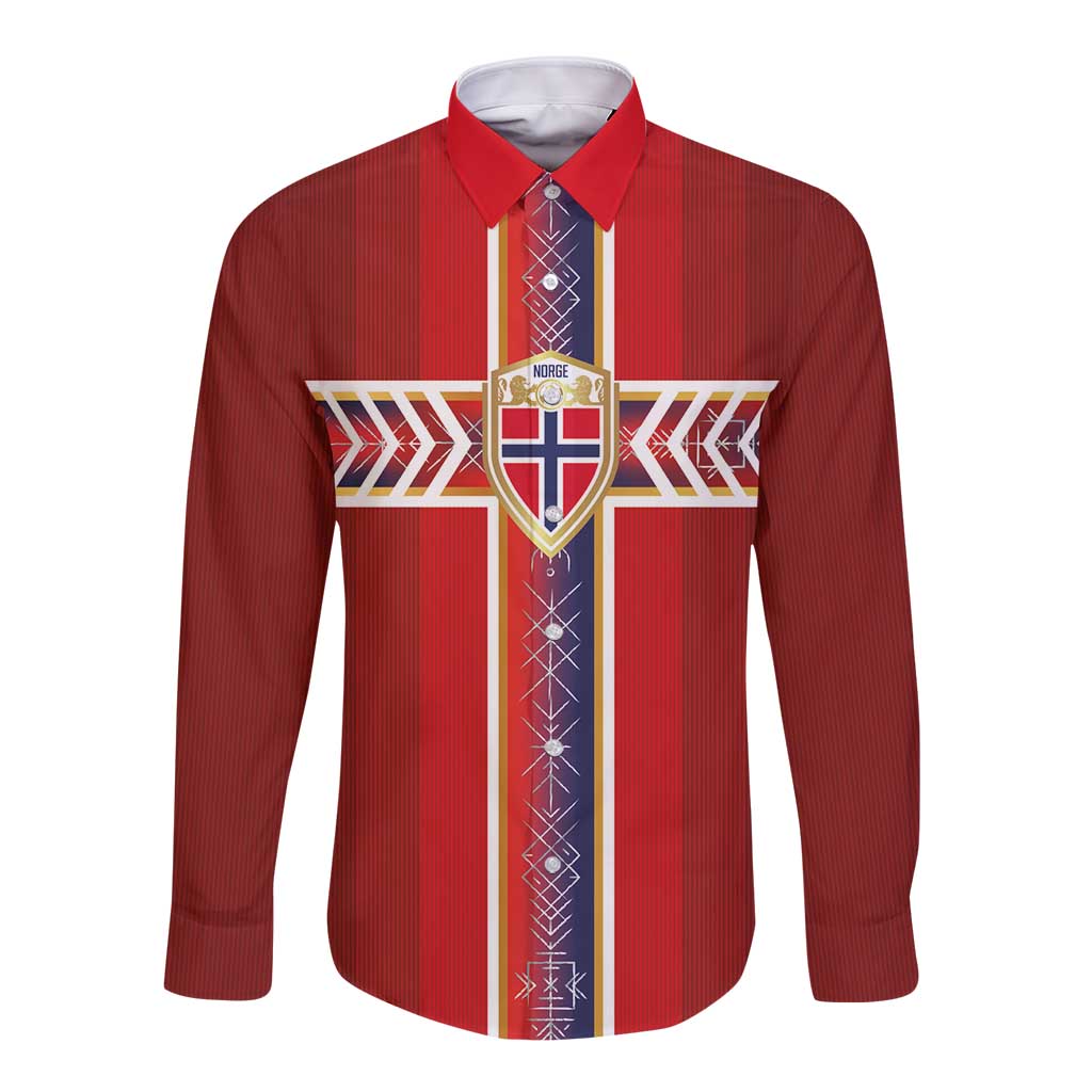 Custom Norway National Football Long Sleeve Button Shirt Vikings Heritage Sporty Style - Wonder Print Shop