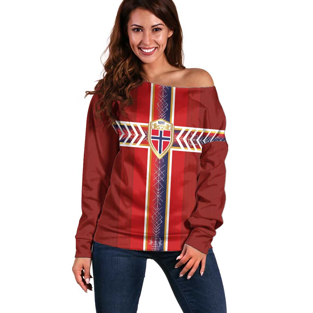 Custom Norway National Football Off Shoulder Sweater Vikings Heritage Sporty Style - Wonder Print Shop