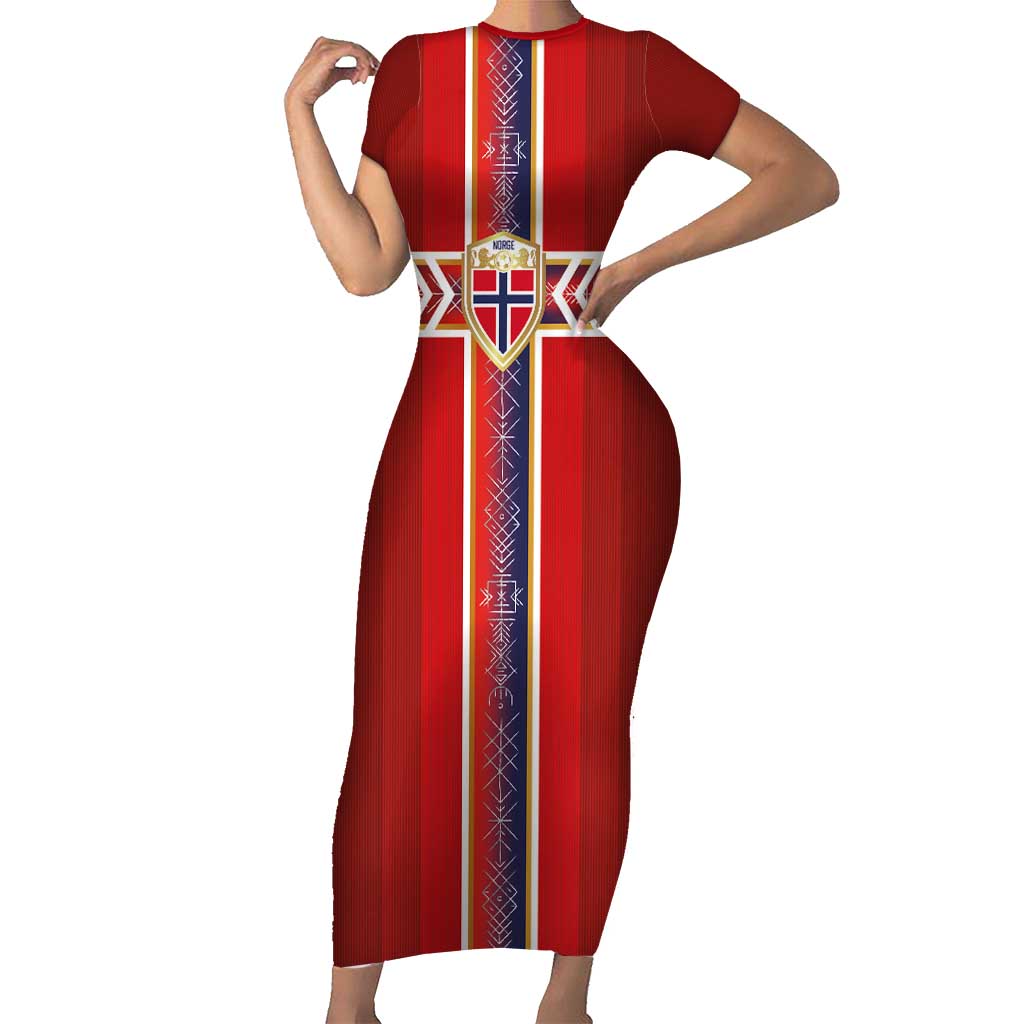 Custom Norway National Football Short Sleeve Bodycon Dress Vikings Heritage Sporty Style - Wonder Print Shop