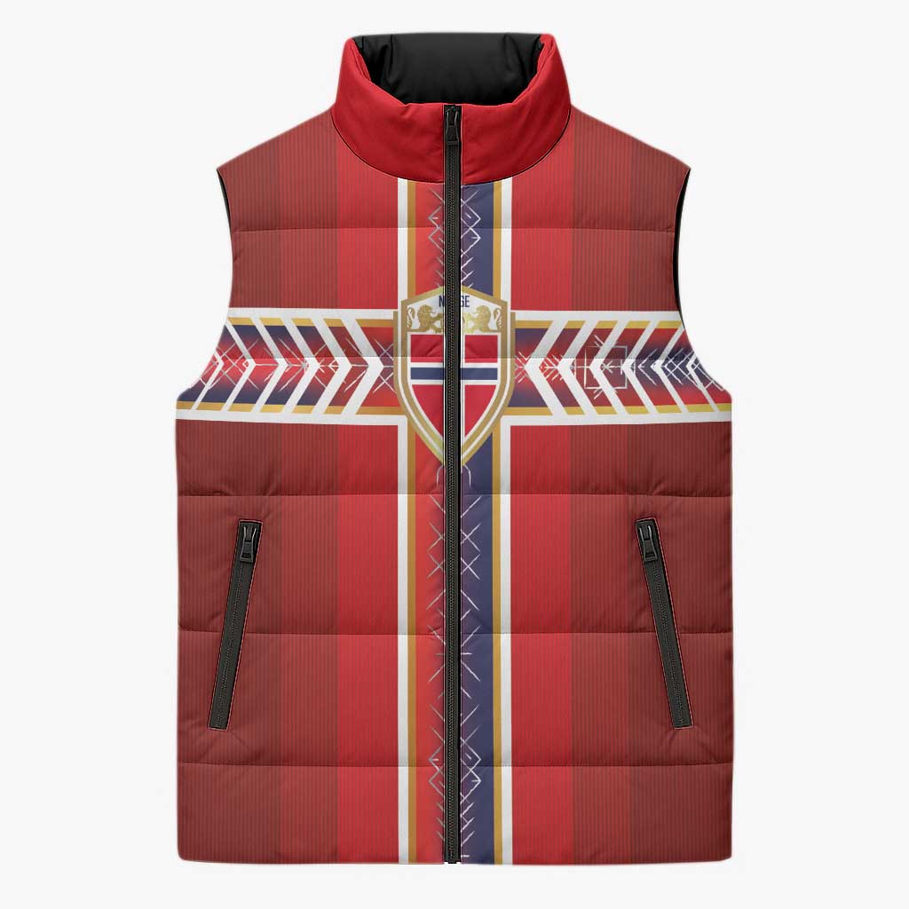 Custom Norway National Football Sleeveless Puffer Jacket Vikings Heritage Sporty Style - Wonder Print Shop