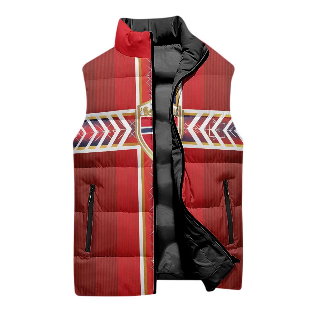 Custom Norway National Football Sleeveless Puffer Jacket Vikings Heritage Sporty Style - Wonder Print Shop